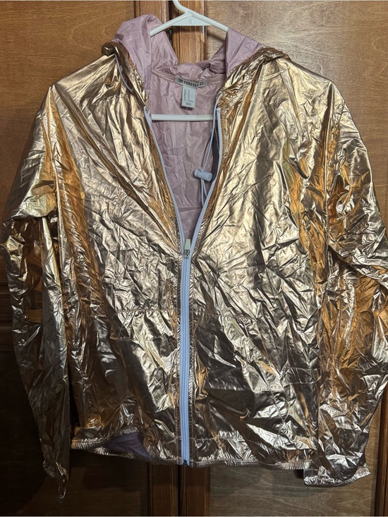 Forever 21 Other - Forever 21 Metallic Gold Windbreaker with Pink Lining